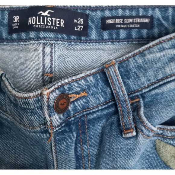 Hollister Jeans Womens 3‎ Regular High Rise Vintage Straight Ripped Embroidered - Picture 4 of 7